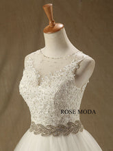 Load image into Gallery viewer, rosemoda-illusion-ball-gown-wedding-dress-with-crystal-belt-e.jpg