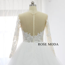 Load image into Gallery viewer, rosemoda-illusion-ball-gown-wedding-dress-with-long-sleeve-d.jpg