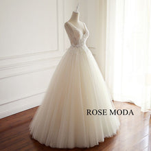 Load image into Gallery viewer, rosemoda-illusion-beaded-lace-a-line-wedding-dress-b.jpg