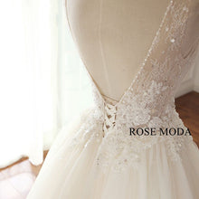 Load image into Gallery viewer, rosemoda-illusion-beaded-lace-a-line-wedding-dress-e.jpg