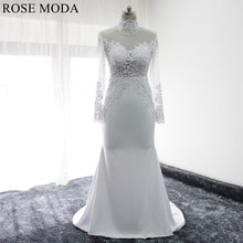 Load image into Gallery viewer, rosemoda-illusion-bodice-long-sleeve-sheath-wedding-dress-with-cut-out-back-a.jpg