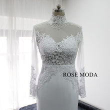 Load image into Gallery viewer, rosemoda-illusion-bodice-long-sleeve-sheath-wedding-dress-with-cut-out-back-d.jpg