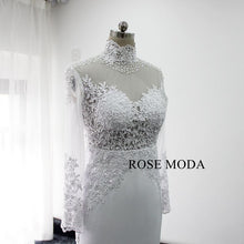 Load image into Gallery viewer, rosemoda-illusion-bodice-long-sleeve-sheath-wedding-dress-with-cut-out-back-e.jpg