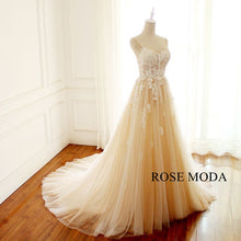 Load image into Gallery viewer, rosemoda-illusion-champagne-lace-a-line-wedding-dress-b.jpg