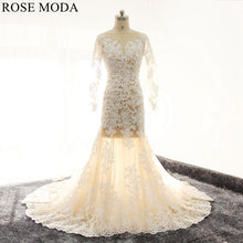 Load image into Gallery viewer, rosemoda-illusion-champagne-long-sleeve-mermaid-wedding-dress-a.jpg