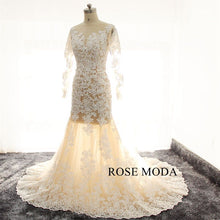 Load image into Gallery viewer, rosemoda-illusion-champagne-long-sleeve-mermaid-wedding-dress-b.jpg