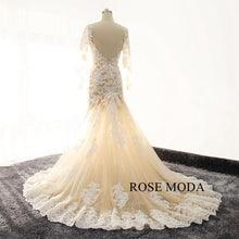 Load image into Gallery viewer, rosemoda-illusion-champagne-long-sleeve-mermaid-wedding-dress-e.jpg