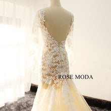 Load image into Gallery viewer, rosemoda-illusion-champagne-long-sleeve-mermaid-wedding-dress-f.jpg