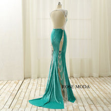 Load image into Gallery viewer, rosemoda-illusion-crystal-velvet-sheath-evening-dress-d.jpg