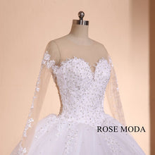 Load image into Gallery viewer, rosemoda-illusion-long-sleeve-structured-ball-gown-wedding-dress-f.jpg