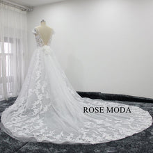 Load image into Gallery viewer, rosemoda-illusion-sheath-lace-wedding-dress-with-detachable-skirt-d.jpg