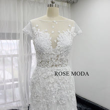 Load image into Gallery viewer, rosemoda-illusion-sheath-lace-wedding-dress-with-detachable-skirt-f.jpg