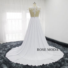 Load image into Gallery viewer, rosemoda-illusion-slit-chiffon-a-line-wedding-dress-b.jpg