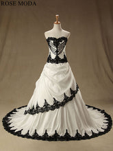 Load image into Gallery viewer, rosemoda-ivory-and-black-taffeta-a-line-wedding-dress-a.jpg