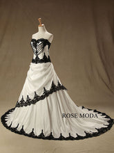 Load image into Gallery viewer, rosemoda-ivory-and-black-taffeta-a-line-wedding-dress-b.jpg