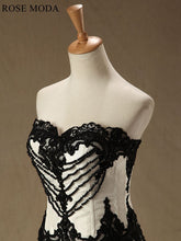 Load image into Gallery viewer, rosemoda-ivory-and-black-taffeta-a-line-wedding-dress-e.jpg