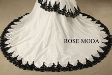 Load image into Gallery viewer, rosemoda-ivory-and-black-taffeta-a-line-wedding-dress-k.jpg