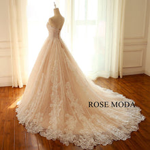 Load image into Gallery viewer, rosemoda-ivory-over-blush-lace-ball-gown-wedding-dress-b.jpg