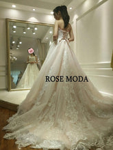 Load image into Gallery viewer, rosemoda-ivory-over-blush-lace-ball-gown-wedding-dress-g.jpg