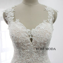 Load image into Gallery viewer, rosemoda-ivory-over-blush-lace-mermaid-wedding-dress-d.jpg