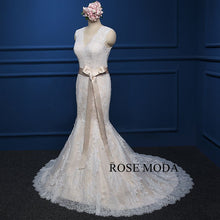 Load image into Gallery viewer, rosemoda-ivory-over-champagne-lace-mermaid-wedding-dress-b.jpg