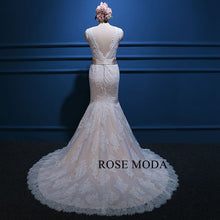 Load image into Gallery viewer, rosemoda-ivory-over-champagne-lace-mermaid-wedding-dress-c.jpg