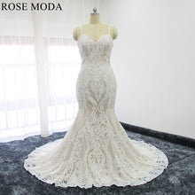 Load image into Gallery viewer, rosemoda-ivory-sequin-lace-over-champagne-mermaid-wedding-dress-a.jpg