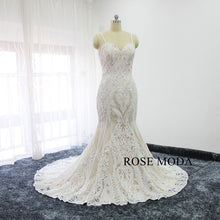 Load image into Gallery viewer, rosemoda-ivory-sequin-lace-over-champagne-mermaid-wedding-dress-b.jpg