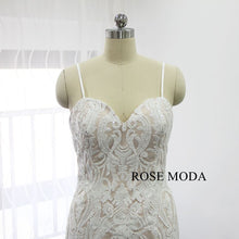 Load image into Gallery viewer, rosemoda-ivory-sequin-lace-over-champagne-mermaid-wedding-dress-d.jpg