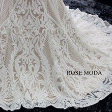 Load image into Gallery viewer, rosemoda-ivory-sequin-lace-over-champagne-mermaid-wedding-dress-g.jpg