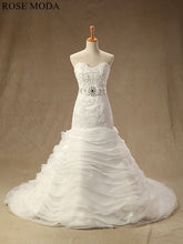 Load image into Gallery viewer, rosemoda-lace-fit-and-flare-tiered-organza-mermaid-wedding-dress-a.jpg