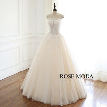 Load image into Gallery viewer, rosemoda-lace-illusion-dropped-a-line-wedding-dress-d.jpg