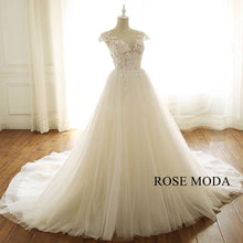 Load image into Gallery viewer, rosemoda-lace-illusion-glitter-ball-gown-wedding-dress-c.jpg