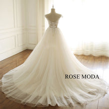 Load image into Gallery viewer, rosemoda-lace-illusion-glitter-ball-gown-wedding-dress-d.jpg