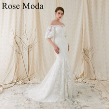 Load image into Gallery viewer, rosemoda-lace-mermaid-weddingdress-c-side