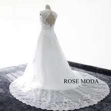 Load image into Gallery viewer, rosemoda-lace-short-wedding-dress-with-removable-skirt-i.jpg