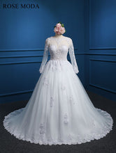 Load image into Gallery viewer, Rosemoda Illusion Bateau Neckline Encrusted Pearl Ball Gown Wedding Dress With Long Sleeve