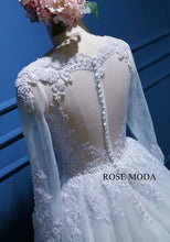 Load image into Gallery viewer, Rosemoda Illusion Bateau Neckline Encrusted Pearl Ball Gown Wedding Dress With Long Sleeve