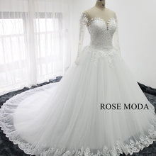 Load image into Gallery viewer, rosemoda-long-sleeve-beaded-lace-ball-gown-wedding-dress-b.jpg