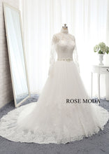 Load image into Gallery viewer, rosemoda-long-sleeve-chantilly-lace-dropped-a-line-weddingdress-b.jpg