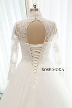 Load image into Gallery viewer, rosemoda-long-sleeve-chantilly-lace-dropped-a-line-weddingdress-f.jpg