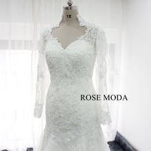 Load image into Gallery viewer, rosemoda-long-sleeve-fitted-trumpet-lace-wedding-dress-with-illusion-back-c.jpg