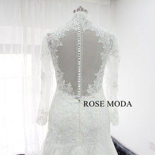 Load image into Gallery viewer, rosemoda-long-sleeve-fitted-trumpet-lace-wedding-dress-with-illusion-back-h.jpg