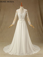 Load image into Gallery viewer, rosemoda-long-sleeve-illusion-chiffon-a-line-wedding-dress-a.jpg