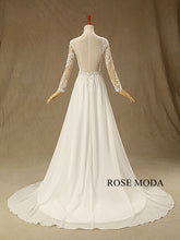 Load image into Gallery viewer, rosemoda-long-sleeve-illusion-chiffon-a-line-wedding-dress-c.jpg