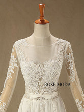 Load image into Gallery viewer, rosemoda-long-sleeve-illusion-chiffon-a-line-wedding-dress-d.jpg