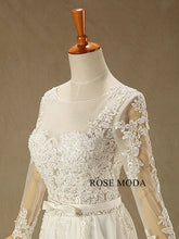 Load image into Gallery viewer, rosemoda-long-sleeve-illusion-chiffon-a-line-wedding-dress-e.jpg
