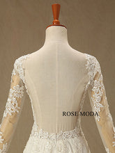 Load image into Gallery viewer, rosemoda-long-sleeve-illusion-chiffon-a-line-wedding-dress-f.jpg