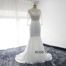 Load image into Gallery viewer, rosemoda-long-sleeve-illusion-chiffon-mermaid-wedding-dress-b.jpg