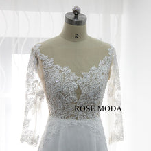 Load image into Gallery viewer, rosemoda-long-sleeve-illusion-chiffon-mermaid-wedding-dress-d.jpg